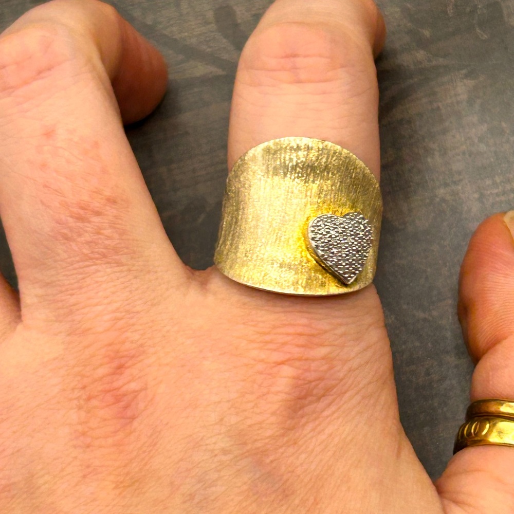 925 Gold Washed Diamond encrusted heart ring